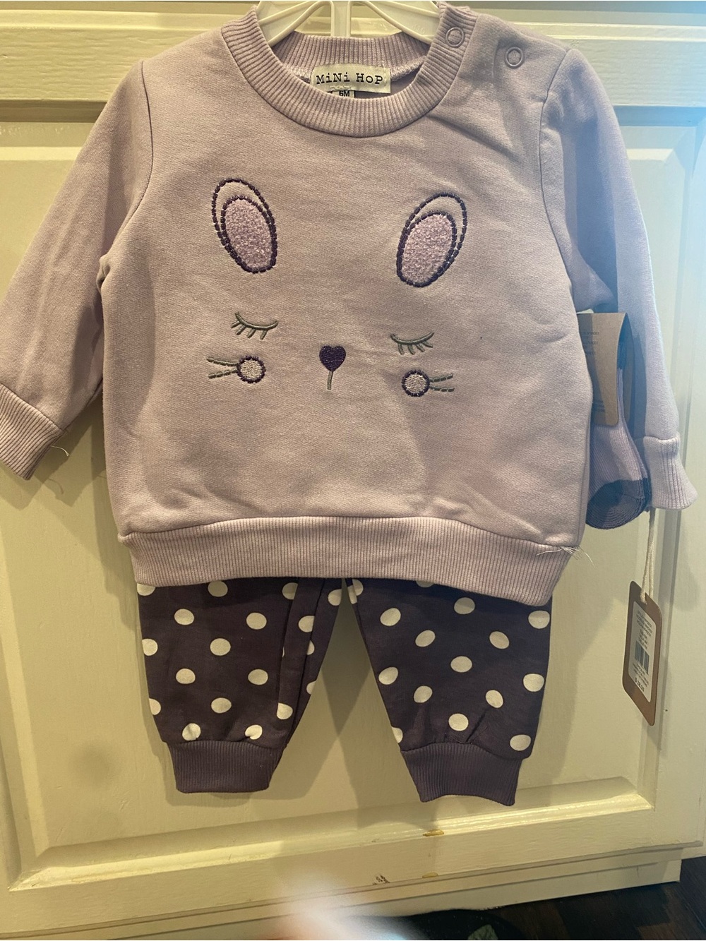 Lavender Bunny Sweatshirt & Polka Dot Pants Set